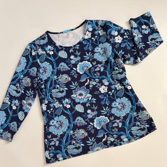J Mclaughlin Tops - Floral Long Sleeve Top in Navy and Light Blue